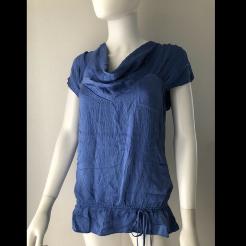 Bcbgmaxazria Women's Top Blouse Draped Blue Sz S